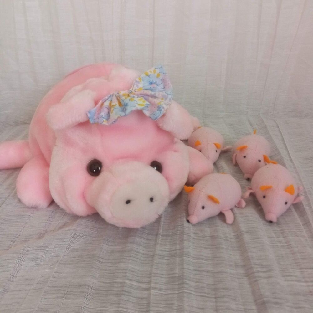 Mommy Pig + 4 Piglets Pink Front Street Bijou Zipper Tummy Baby Stuffed Animals